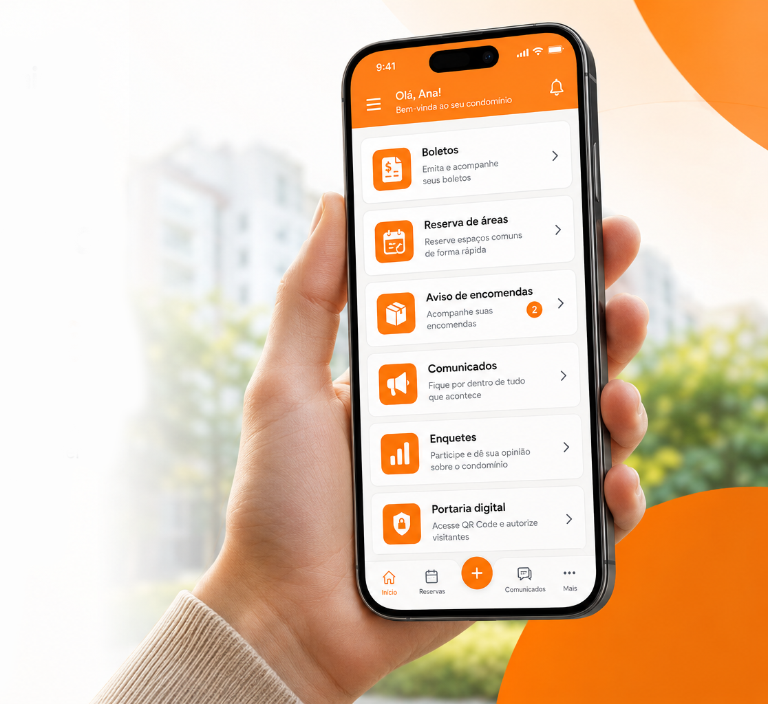 Mão segurando o celular com o app da Noixx aberto no menu de soluções